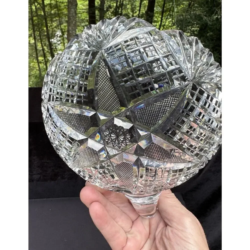 Antique American Brilliant Period ABP Cut Glass Nappy Handle Candy Dish -C13